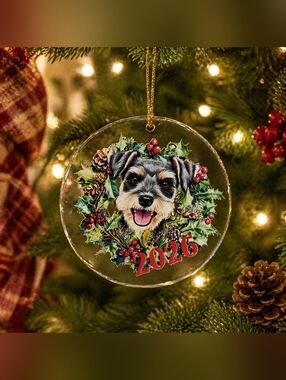 NWT 2026 Schnauzer Christmas Ornament Clear Acrylic Round 3" Dog Holiday Decor